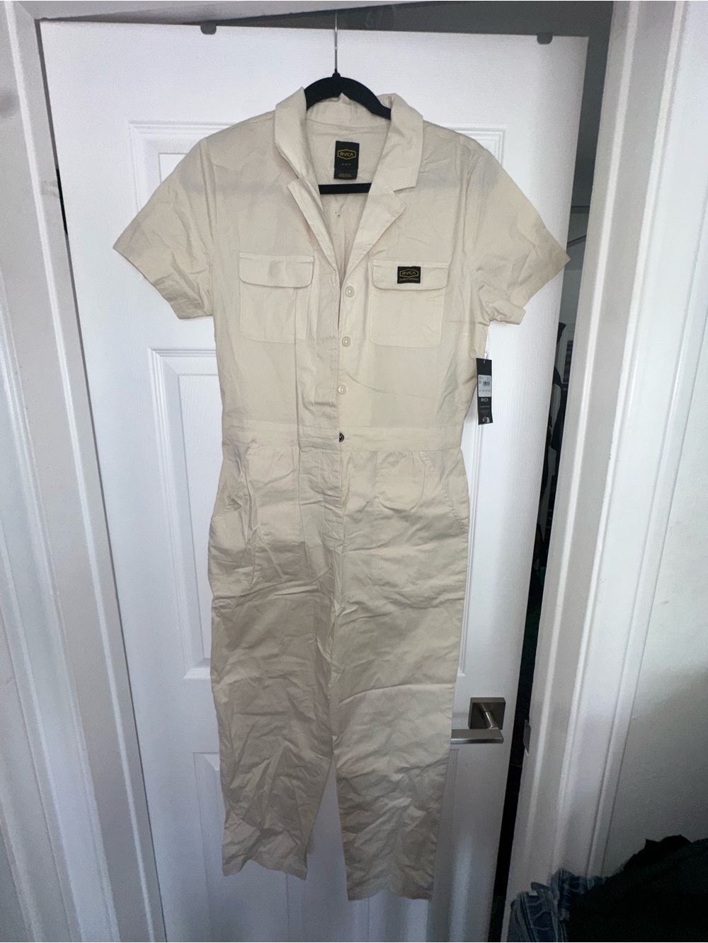 RVCA Cream Short-Sleeve Utility Jumpsuit